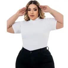 Blusa Feminina Plus Size Cacharrel Manga Curta Gola Alta Canelada GG ao G3