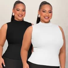 Kit 2 Blusa Regata Feminina Plus Size Gola Alta Canelada GG ao G3