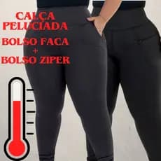 Kit 2 Calças Legging Peluciada Feminina Plus Size Bolso Faca e Bolso Ziper Flanelada GG ao G4
