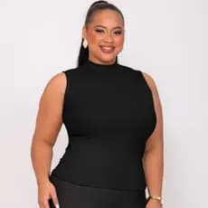Blusa Regata Feminina Plus Size Gola Alta Canelada Básica e Casual GG ao G3