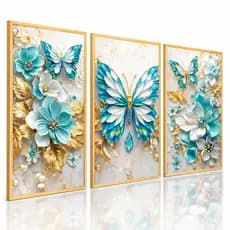 Kit Quadros Decorativos Borboleta Floral Luxo 3 Peças