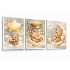 Kit Quadros Decorativos Ursinhos Soninho 3 Peças