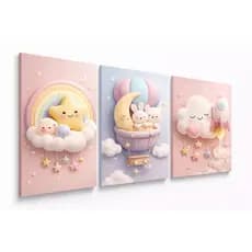 Kit Quadros Decorativos Espaço Infantil Menina 3 Peças