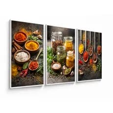 Quadro Decorativo Temperos Coloridos 3 Peças Cozinha Gourmet