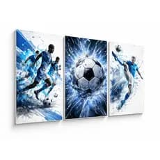 Quadro Decorativo Futebol Azul 3 Peças Moderno