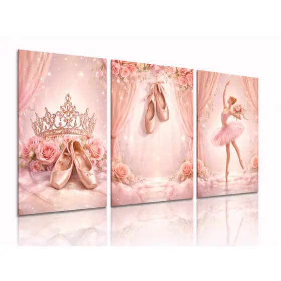 Quadro Decorativo Infantil Bailarina Rosa 3 Peças Delicado