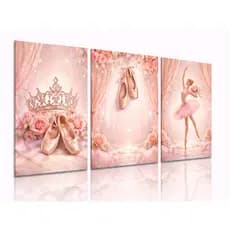 Quadro Decorativo Infantil Bailarina Rosa 3 Peças Delicado