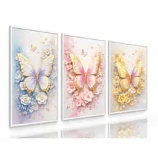 Quadro Decorativo Borboletas Coloridas 3 Peças Delicado