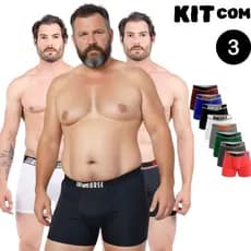 KIT 03 Cuecas Boxer PLUS SIZE Microfibra Lisa Cueca Box - COECA box  Cueca Masculina Multimarcas EXTRA GRANDE