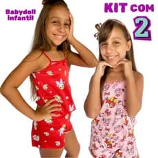 KIT com 2 Pijamas INFANTIL Estampado Baby Doll para Criança Beibidoll Bebidoll Shortdoll para Meninas
