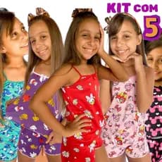 KIT com 05 Pijamas de Menina Pijama Infantil Feminino Baby Doll para Criança Beibidoll  para Meninas