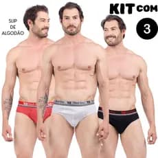 KIT com 3 Cuecas de Algodão Slip Coeca Tradicional Adulto Masculino Cueca de Malha PREMIUM