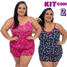 Kit com 2 Pijamas de Liganete Shortdoll Bebidoll XGG Beibidoll Confortável Roupa de Dormir Plus Size