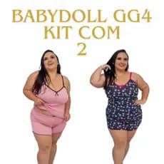 Kit 2 Pijamas de Liganete Shortdoll Bebidoll GG4 Confortável  Plus Size