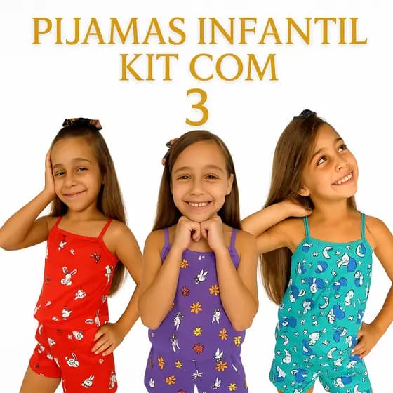 Kit 03 Pijamas Infantil Menina Baby Doll Estampado Confortável Para Criança