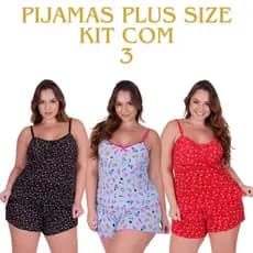 Kit 3 Pijamas Plus Size Shortdoll Babydoll Feminino Extra Grande Confortável