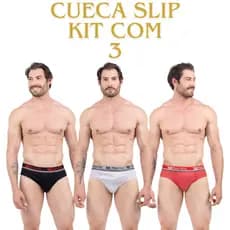Kit 3 Cuecas Slip Masculina Algodão Tradicional Adulto Confortável Premium