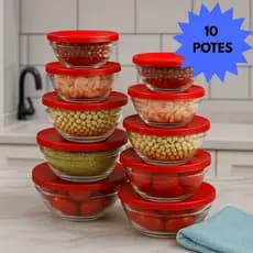 Conjunto Potes Tampa De Vidro Herméticos ,Vedação Premium Redondo p/Alimentos | Fitness | Resistente, Cozinha, Multiuso