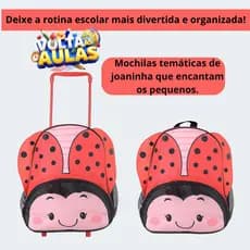 Mochila Escolar com Rodinhas Infantil Criança Menina Menino Material de Qualidade Creche Passeio Piquenique- Joaninha