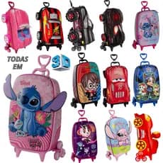 Mochila Infantil 3D com Rodinhas Personagens Escolar e Viagem Leve, Resistente e Divertida Criança Menina Menino Premium