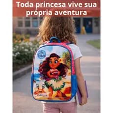 Mochila Infantil Escolar de Costas Princesa do Mar Crianca, Feminina | Menina |Azul e Rosa | Sortida