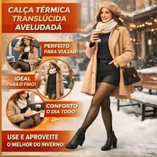 Meia Calça Térmica Feminina Legging Aveludada Inverno Peluciada Cor Preta Translúcida Luxo de Frio Com Elastano