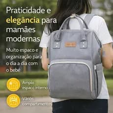 Mochila Maternidade  Cinza Ou Preta Bolsa Bebê Multifuncional com Compartimentos Grande Resistente