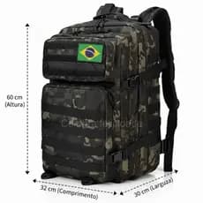 Mochila Militar Tática Impermeável 60 Litros Grande Reforçada com Bandeira do Brasil