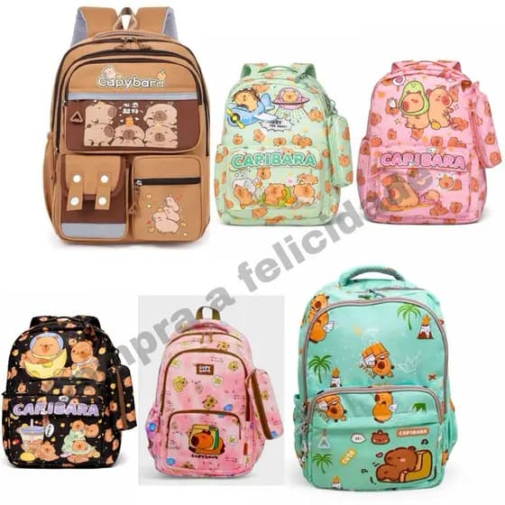 Mochila Escolar Infantil Capivara Cute Estilo Kawaii com Design Fofo Exclusivo para criancas 1960/1967