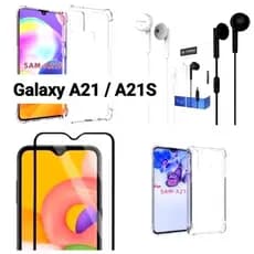 Kit Capinha Transparente TPU + Película 3D + Fone de Ouvido P2 Universal Samsung Galaxy A21/A21S