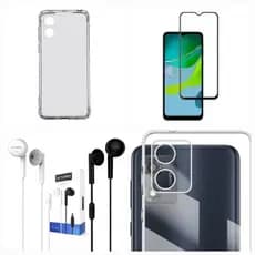 Kit Capinha Transparente TPU + Película 3D + Fone de Ouvido Para Moto E14