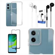 Kit Capinha Transparente TPU + Película 3D + Fone de Ouvido Para Moto E15
