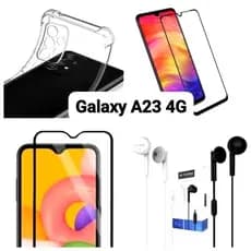 Kit Capinha Transparente TPU + Película 3D + Fone de Ouvido P2 Universal Samsung Galaxy A23 4G