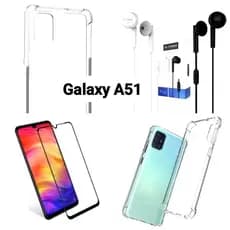 Kit Capinha Transparente TPU + Película 3D + Fone de Ouvido P2 Universal Samsung Galaxy A51
