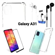Kit Capinha Transparente TPU + Película 3D + Fone de Ouvido P2 Universal Samsung Galaxy A31