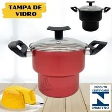 Cuscuzeira Teflon Antiaderente Com Tampa De Vidro N16 Preta ou Cereja Cuscuz Nordestino Mini Cuscuzeiro