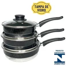 Jogo de Frigideira Antiaderente Com Tampa De Vidro Forma Alta Conjunto Kit 3 Peças N18 20 22 Frigideira Teflon