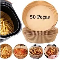 KIT 50 Unidades Forma Air Fryer Descartável Antiaderente Redonda Forro De Papel Vegetal