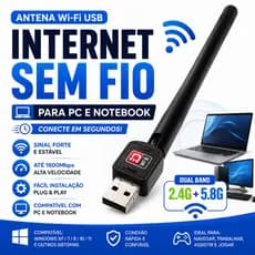 Adaptador WiFi USB 1800Mbps para PC Notebook | Internet Sem Fio de Alta Velocidade