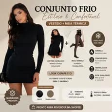 ✨ Conjunto Inverno Elegante – Vestido Canelado + Meia Calça Térmica Peluciada ✨