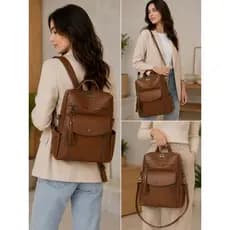 Mochila Feminina PU À Prova d’Água, Anti-Roubo, Design Coreano