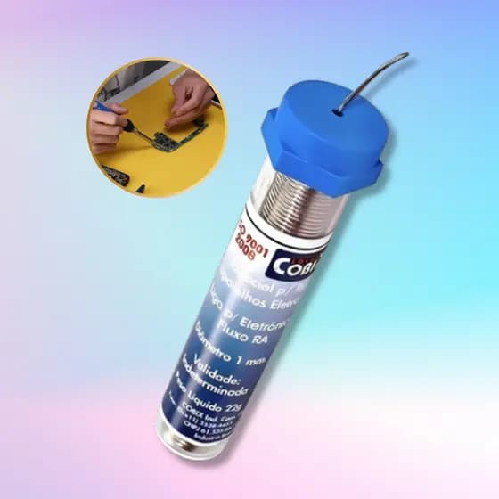 01 Tubo De Estanho 1mm 63x37 Com Fluxo Para Ferro De Solda