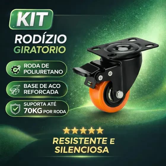 Kit Rodinhas Rodízio Rodas Moveis Com Base Giratória Freio Rodízio Anti-risco Reforçada 400kg