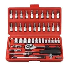Kit De Ferramentas 46 Peças Jogo Soquetes Chave Catraca Reversível Maleta Jogo Ferramentas Completo