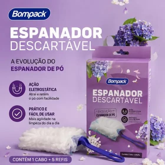 Espanador Bompack Descartável Remove Poeira C/5 Refis