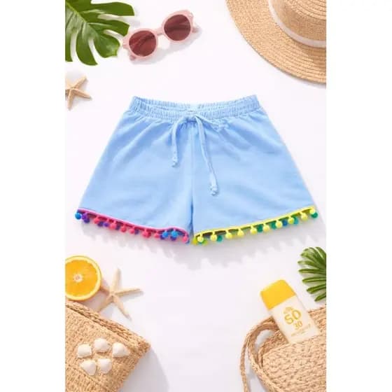 short infantil,short,short pompom,short saida de praia