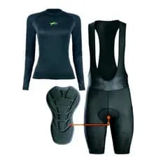 Kit Conjunto Bretelle E Camisa Feminino Ciclismo Bike Mtb Forro Multigomos D90 Dupla Camadas De Alta Densidade