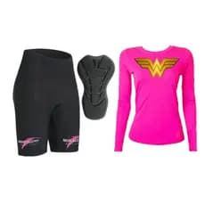 Conjunto Camiseta E Bermuda Ciclismo Bike Mtb Feminino Com Acolchoado Multigomos Profissional De Densidade D90