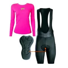 Kit Conjunto Bretelle E Camisa Feminino Ciclismo Bike Mtb Forro Multigomos De Alta Densidade D90