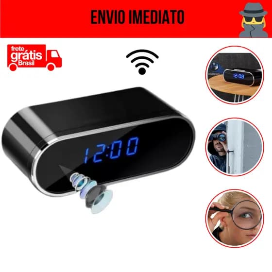 Despertador Câmera Wifi Discreta Exclusiva Com Bateria Visão Noturna Top
